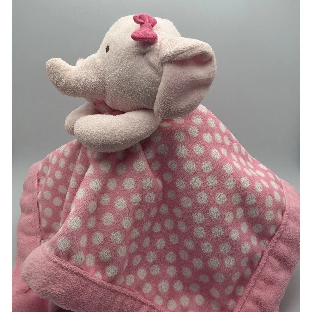 Carter's Pink Plush Elephant Lovey White Polka Dot Infant Security Blanket 13x13
